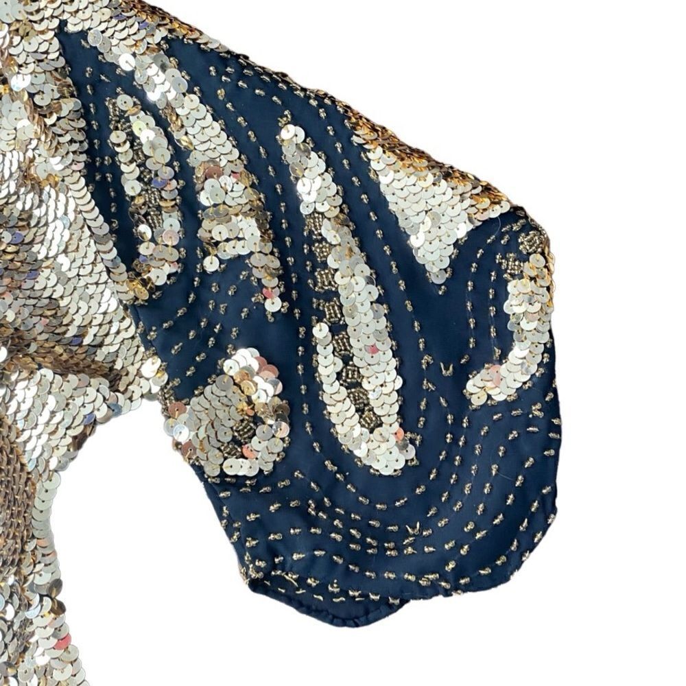 Iris Sequin Beaded Blouse Vintage Gold Black 44 - Picture 5 of 7